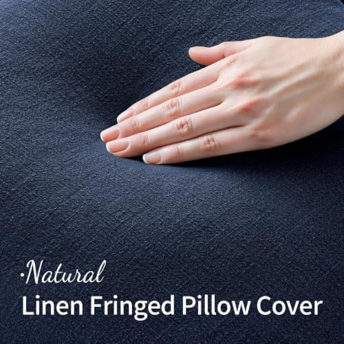 MIULEE Linen Fringe Decorative Euro Throw Pillow Covers Dark Navy 22x22 - Image 2