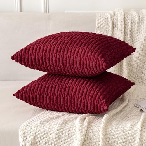 MIULEE Christmas Corduroy Decorative Throw Pillow Covers 18x18 Burgundy Pack of - Image 3