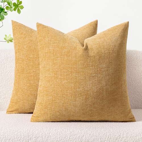 MIULEE Soft Chenille Throw Pillow Covers Beige Yellow 18x18 Inch Pack of 2 by MIULEE