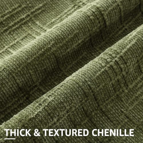 decorUhome Textured Chenille Throw Pillow Covers 12x20 Set of 2 Olive Green - Image 2