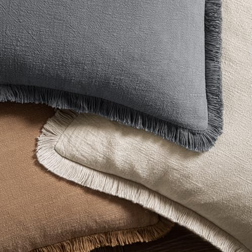 MIULEE Boho Linen Fringe Decorative Throw Pillow Covers Grey 18x18 - Image 4