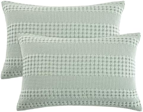 PHF Cotton Waffle Pillow Shams Queen Size 20" x 30", Mint Green, No Insert by PHF