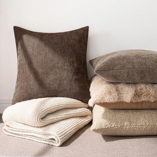MIULEE Textured Chenille Throw Pillow Covers 22x22 Inch Chocolate Brown - Image 3