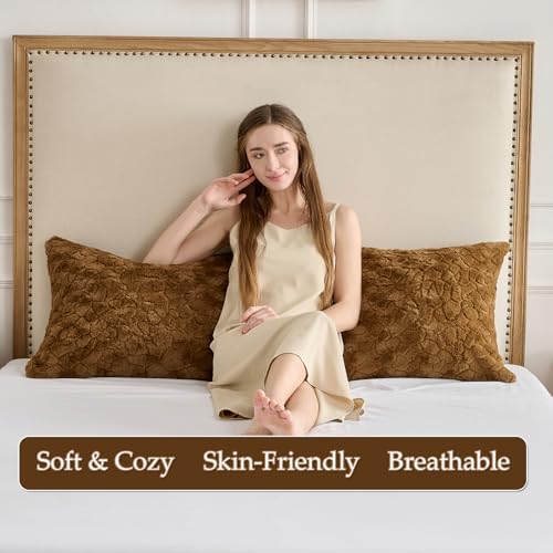 20x54 Fluffy Brown Full Body Pillow Cover, Plush Fuzzy Faux Fur Body Pillowcase - Image 5