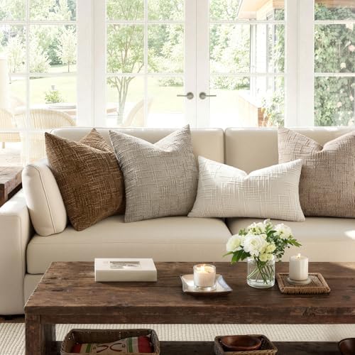 MIULEE Chenille Textured Throw Pillow Covers Light Brown 20x20 Set of 2 - Image 5