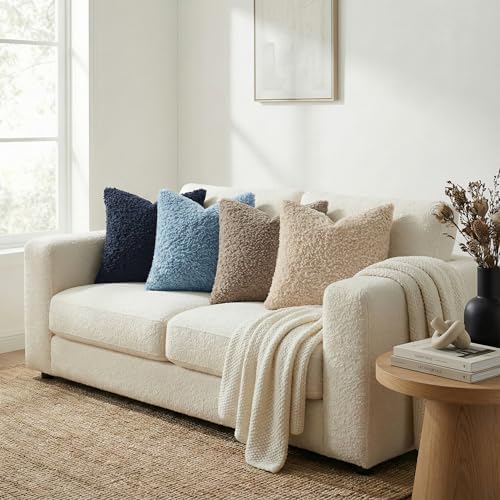 decorUhome Sherpa Decorative Throw Pillow Covers 16x16 Set of 2 Navy Blue - Image 3
