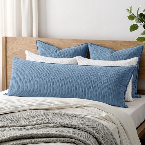 Decorative Waffle Weave Body Pillowcase 20x54 Blue No Insert - Image 2