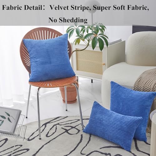 Home Brilliant Blue Pillow Covers Striped Corduroy Euro Sham 24 inch Throw - Image 2