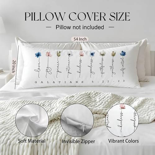 Fruit of The Spirit Bible Verse 20x54 Body Pillow Cover, Boho Floral Christian - Image 2