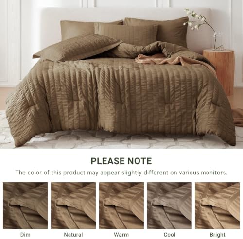 MUXHOMO 7 Pieces Oversized Queen Comforter Set, Seersucker Bed in a Bag - Image 5