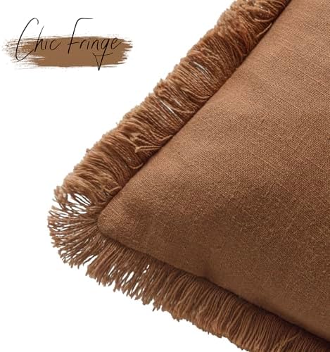 Foindtower Decorative Linen Fringe Throw Pillow Covers 22×22 Orange Brown - Image 3