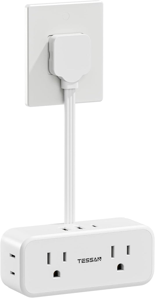 Small Extension Cord 6 inch, TESSAN Thin Flat Plug Power Strip with 4 AC Outlets 3 USB (1 USB C) Ports, Silm Charging Station Desk Organizers for Home Bedroom Hotel Office Desktop Accessories