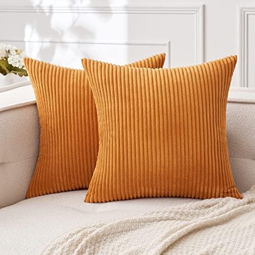 MIULEE Fall Soft Corduroy Throw Pillow Covers Set of 2 16x16 Burnt Orange - Image 6