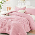 HYMOKEGE Pink/Ivory California King Comforter Set Seersucker 7 Pieces, All by HYMOKEGE