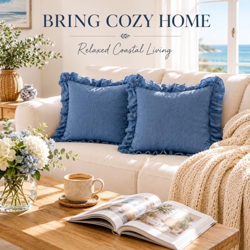 JoraLion Ruffled Throw Pillow Cover 18x18 Solid Dark Blue - Image 3