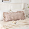 14x36 inches Taupe Plaid Ruffle Gingham Lumbar Throw Pillow Cover by Qilunn