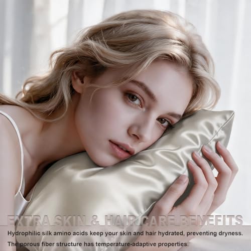 LYSHIN Beige Silk Pillow Cases Standard Size - Image 3