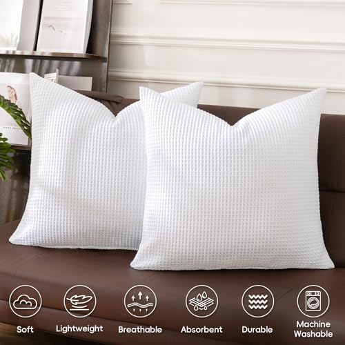 PHF Cotton Waffle Throw Pillow Covers 24" x 24", No Insert - Image 3