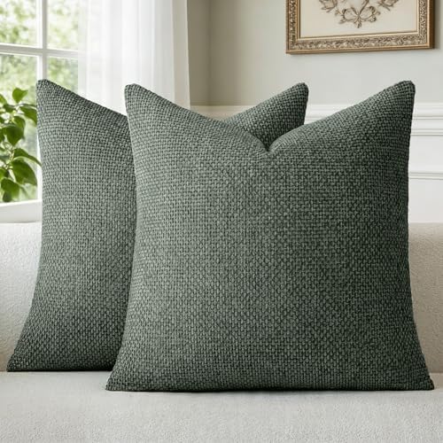 a moment Christmas Dark Green Chenille Throw Pillow Covers 22x22 Inch Pack of 2 by amoment