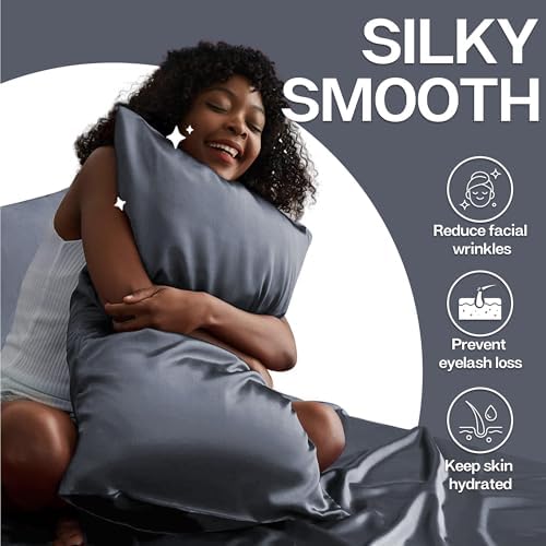 MR&HM Satin Pillowcase 2 Pack, King Size 20"x40", Space Grey - Image 3