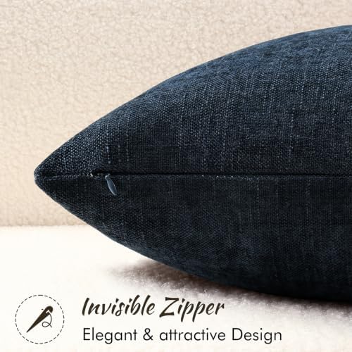 decorUhome Chenille Throw Pillow Covers 20x20 Set of 2, Dark Blue - Image 3