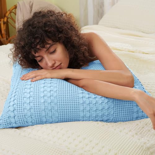 PHF Cotton Waffle Weave Euro Sham Covers 26" x 26", Sky Blue, No Insert - Image 2