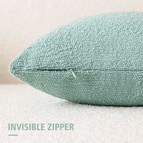 Foindtower Cozy Textured Boucle Lumbar Throw Pillow Covers 12x20 Aqua Blue - Image 2