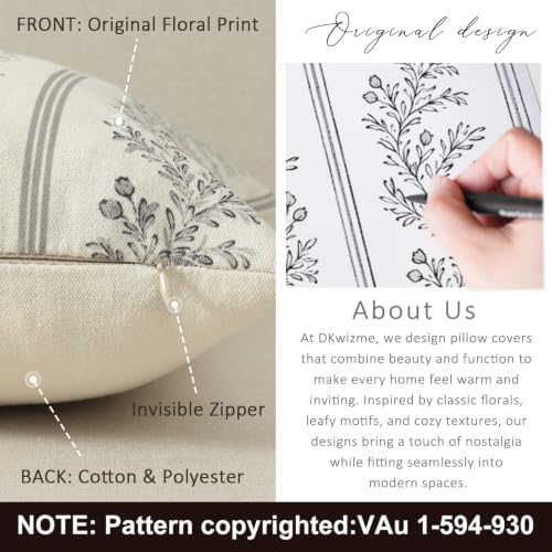 Vintage Throw Pillow Covers 12x20 Set of 2, Striped Floral Pillow Cover - Image 3