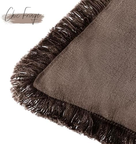 Foindtower Decorative Linen Fringe Throw Pillow Covers 20×20 Reddish Brown - Image 3