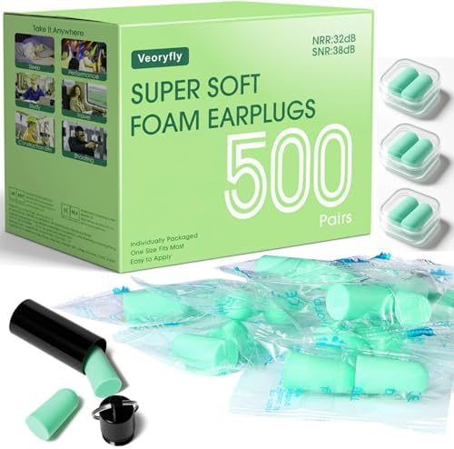 500 Pairs Foam Ear Plugs Bulk Individually Wrapped 32dB by VeoryFly