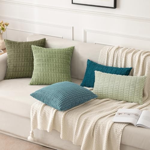 MIULEE Corduroy Decorative Throw Pillow Covers 20x20 Coastal Blue Pack of 2 - Image 2