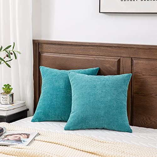 GAWAMAY Teal Chenille Throw Pillow Covers 26x26 Set of 2 - Image 4