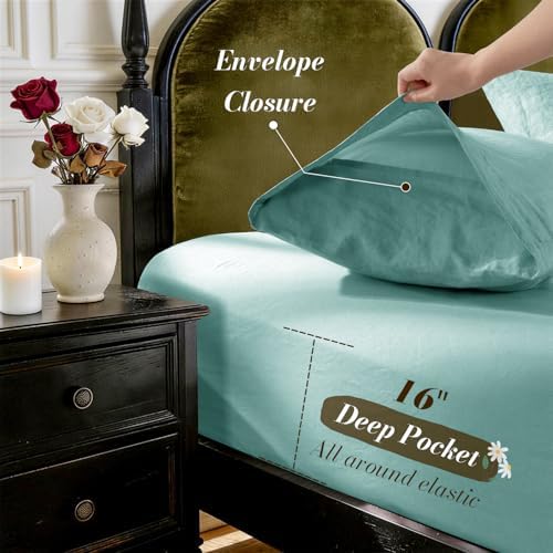 SONORO KATE 100% French Linen Queen Size Sheets Set, Natural Flax Bedding - Image 6