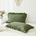 Olive Green Pillow Shams Dark Green Ruffle Queen Pillowcases Cute Pillow Cover by Merryword