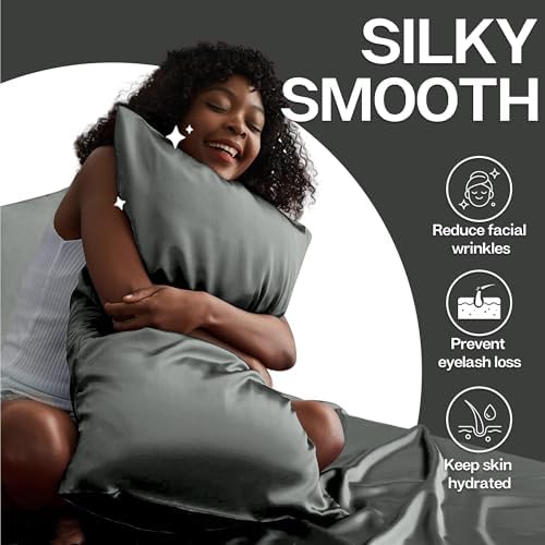 MR&HM Satin Pillowcase 2 Pack, Standard Size 20"x26", Dark Grey - Image 3