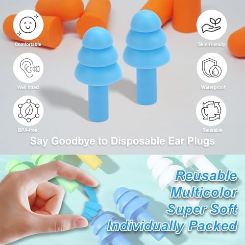 Ear Plugs for Swimming, Sleeping Noise Cancelling, Reusable Silicone Earplugs - Image 6