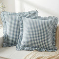 KKJIAF 2 Pcs Ruffle Gingham Pillow Covers 24" x 24", Dusty Blue Plaid by KKJIAF