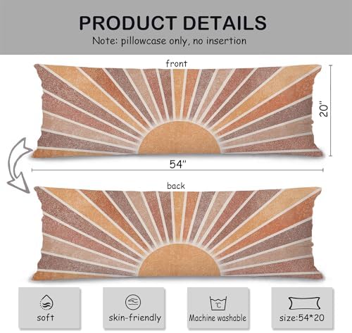 Retro Boho Sun Sunshine 20x54 Body Pillow Cover Case, Mid Century Modern Boho - Image 2