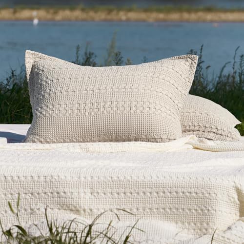 PHF Cotton Ruffle Waffle Pillow Shams King Size 20"x36", No Insert - Image 6