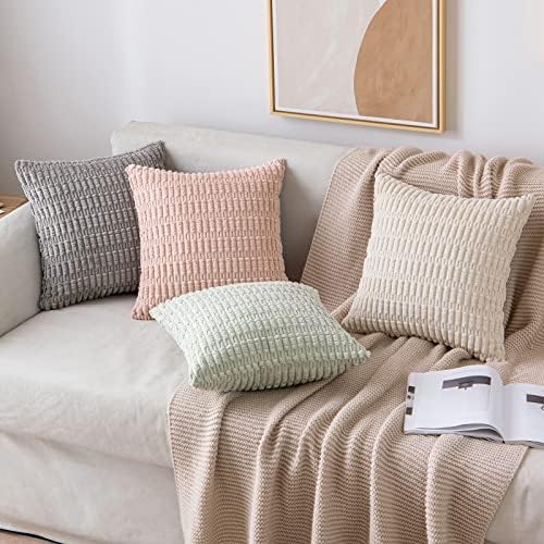 MIULEE Corduroy Decorative Throw Pillow Covers 20x20 Pink Pack of 2 - Image 4