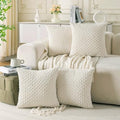 Set of 4 Cream White Decorative Throw Pillow Covers 16x16 Inch Corduroy Pillow by Cozoomy