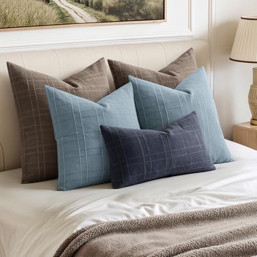MIULEE Linen Plaid Pillow Covers Coastal Decorative Lumbar 12x20 Navy Blue - Image 3