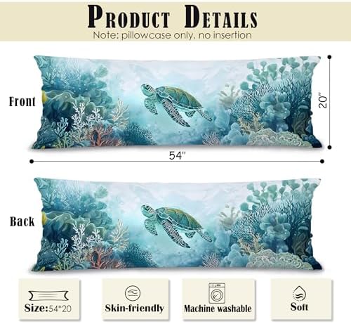 Coastal Beach Ocean Turtle 20x54 Body Pillow Cover, Ocean Beach Themed Room - Image 2
