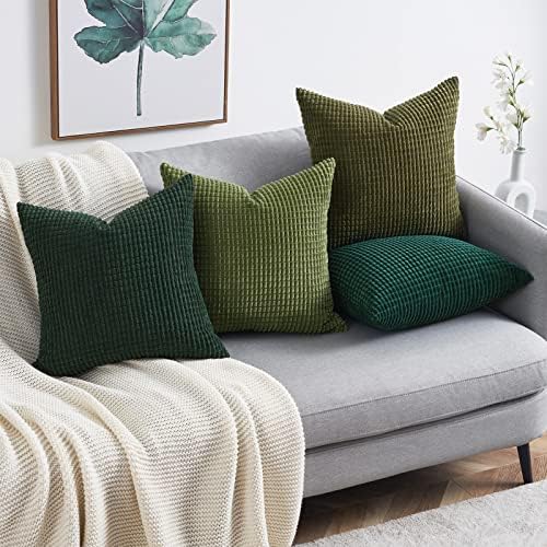 Topfinel Fall Pillow Covers Set of 4 Soft Corduroy Boho Strip Textured Green - Image 6