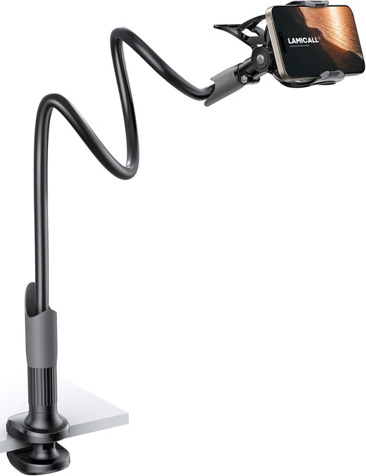 Lamicall Gooseneck Phone Holder for Bed - Cell Phone Mount Clamp Clip, Flexible Long Arm, Overhead Mount for Desk Headboard Bedside, for iPhone 16 Pro Max, 15 Pro Max, 14 Plus, 13 Mini & 4-7" Phone