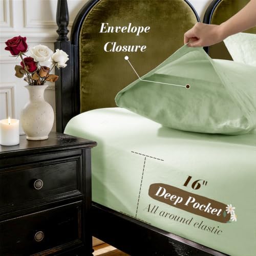 SONORO KATE 100% French Linen Queen Size Sheets Set, Natural Flax Bedding - Image 6