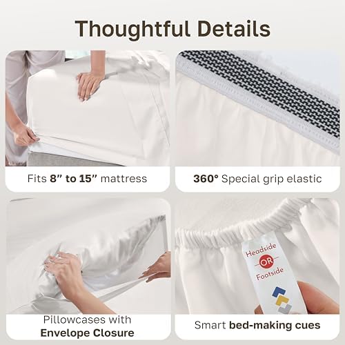California Design Den Organic Cotton California King Sheets Set, True Ivory - Image 4