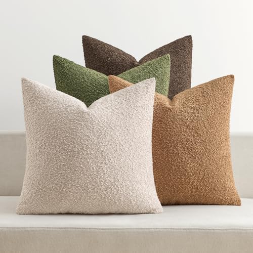 MIULEE Decorative Boucle Throw Pillow Covers 18x18 Green Brown Set of 4 by MIULEE