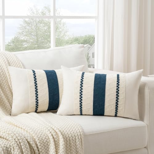 Fancy Homi Set of 2 Boho Teal Long Lumbar Decorative Throw Pillow Cover 14x24 - Image 5