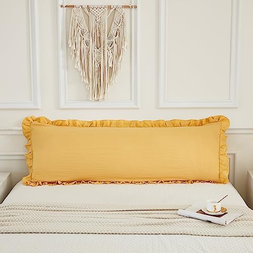 Merryword Yellow Microfiber Body Pillow Cover, 20x54inches, Ruffled Fringe - Image 2